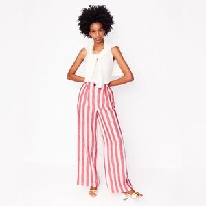 Boden Dulwich Linen Trousers Strawberry Tart Red Stripe Wide Leg Pants Size 6R